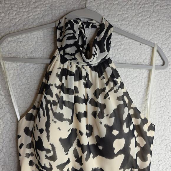 Eliza J Halter Sz8 Animal Leopard BlacknWhite W Blue belt accent maxi Dress Sexy - Picture 10 of 16